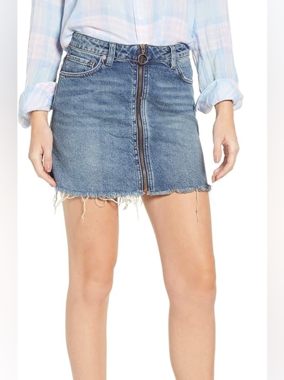Free People We The Free People Zip It Up Denim Mini Jean Skirt r(runs large)